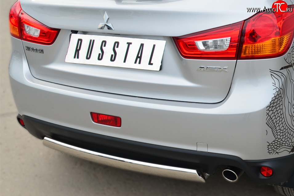 10 949 р. Защита заднего бампера (Ø75x42 мм, нержавейка) Russtal Mitsubishi ASX 1-ый рестайлинг (2013-2016)  с доставкой в г. Керчь