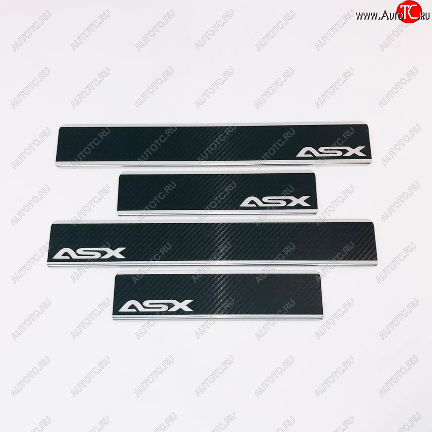2 489 р. Накладки порожков салона INOX  Mitsubishi ASX (2010-2025) дорестайлинг, 1-ый рестайлинг, 2-ой рестайлинг, 3-ий рестайлинг (Нержавеющая сталь + карбон)  с доставкой в г. Керчь