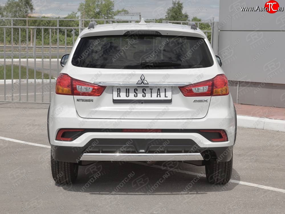 10 949 р. Защита заднего бампера (Ø75x42 мм, нержавейка) Russtal Mitsubishi ASX 2-ой рестайлинг (2017-2020)  с доставкой в г. Керчь
