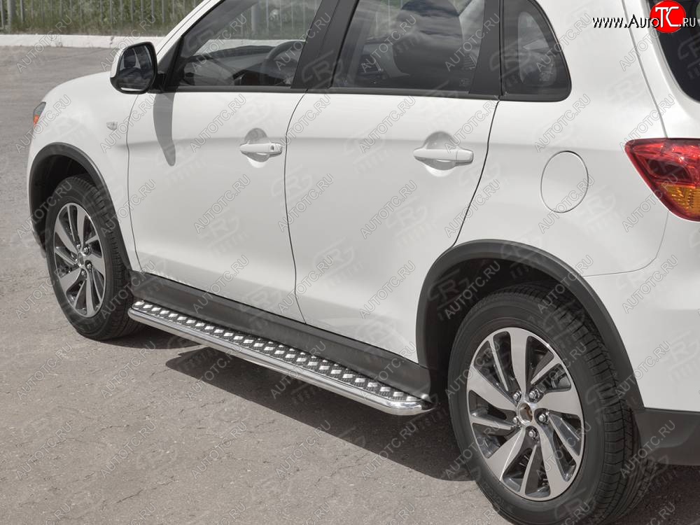 35 549 р. Порожки для ног SLITKOFF (Ø42 мм)  Mitsubishi ASX (2017-2020) 2-ой рестайлинг (Лист нержавейка, труба - нержавейка)  с доставкой в г. Керчь
