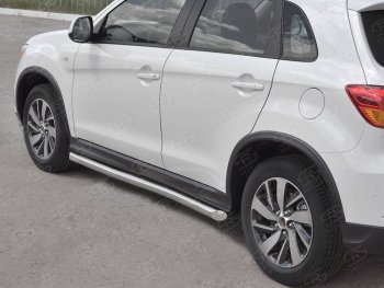 Защита порогов (Ø63 мм, нержавейка) SLITKOFF Mitsubishi ASX (2017-2020) 2-ой рестайлинг (Металлические торцы под 45°)