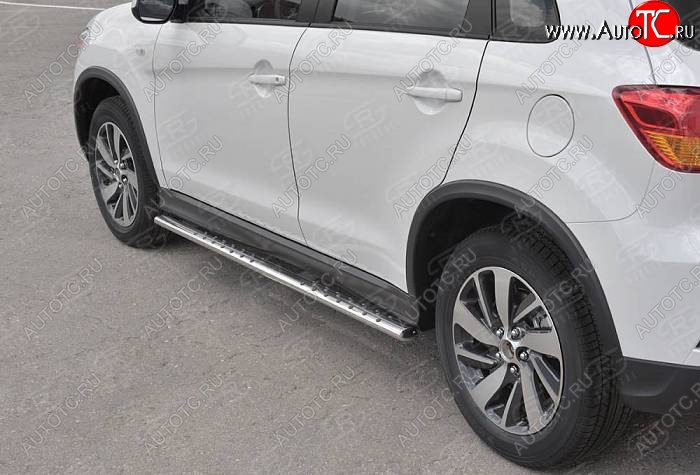 16 649 р. Защита порогов (Ø75x42 мм с проступью, нержавейка) Russtal Mitsubishi ASX 2-ой рестайлинг (2017-2020)  с доставкой в г. Керчь