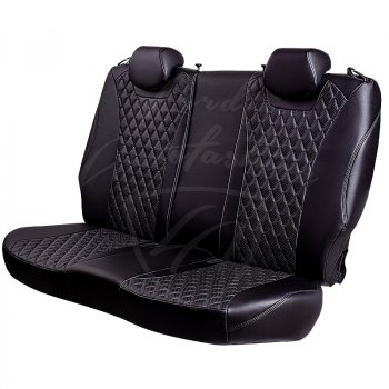 Чехлы для сидений Lord Autofashion Байрон (экокожа, раздельная спинка, 3 Г-образных подголовника) Mitsubishi ASX (2010-2020) дорестайлинг, 1-ый рестайлинг, 2-ой рестайлинг (Черный, вставка черная, строчка черная)