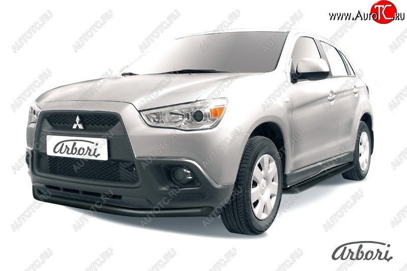 7 019 р. Защита переднего бампера Arbori (черная, 1 труба d57 mm). Mitsubishi ASX дорестайлинг (2010-2012)  с доставкой в г. Керчь