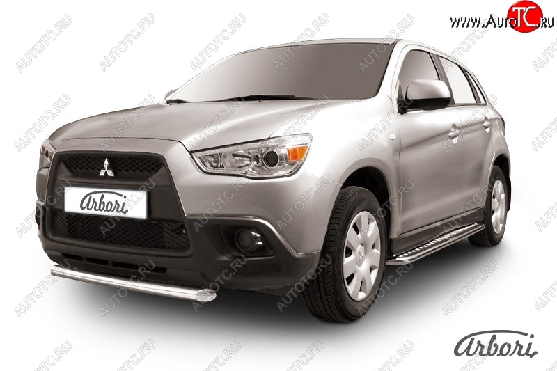 12 509 р. Защита переднего бампера Arbori (короткая, нержавейка, 1 труба d57 mm). Mitsubishi ASX дорестайлинг (2010-2012)  с доставкой в г. Керчь