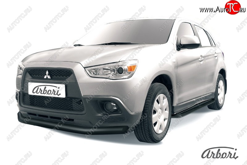 7 739 р. Защита переднего бампера Arbori (черная, 1 труба d76 mm). Mitsubishi ASX дорестайлинг (2010-2012)  с доставкой в г. Керчь