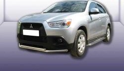 Двойная защита переднего бампера из двух труб диаметром 57 и 42 мм Slitkoff Mitsubishi ASX (2010-2012) дорестайлинг