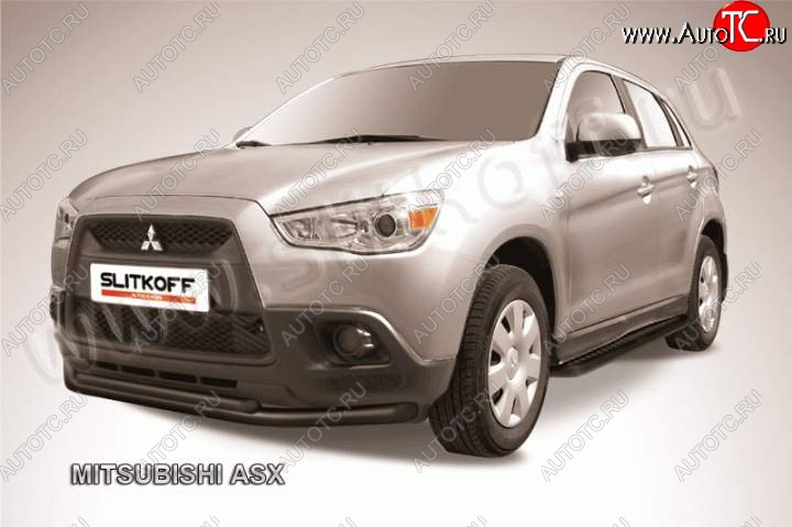 11 899 р. Защита переднего бампера из труб d57/d42 Slitkoff  Mitsubishi ASX (2010-2012) дорестайлинг (Цвет: серебристый)  с доставкой в г. Керчь