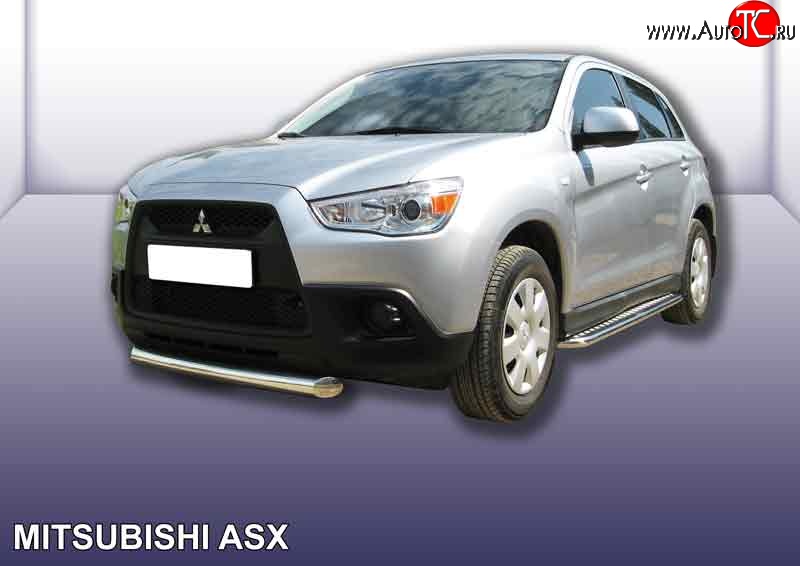 14 399 р. Защита переднего бампера из короткой трубы диаметром 76 мм Slitkoff  Mitsubishi ASX (2010-2012) дорестайлинг (Нержавейка, Полированная)  с доставкой в г. Керчь