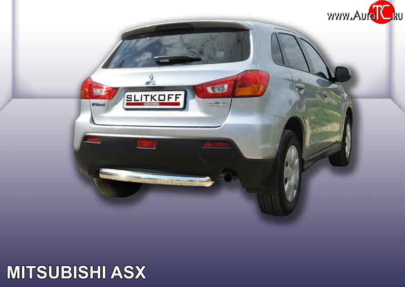 12 999 р. Защита заднего бампера из короткой трубы диаметром 76 мм Slitkoff Mitsubishi ASX дорестайлинг (2010-2012) (Нержавейка, Полированная)  с доставкой в г. Керчь