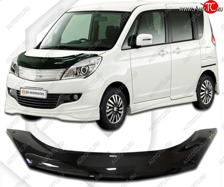 2 079 р. Дефлектор капота CA-Plastic Mitsubishi Delica D:2 1 (2011-2015) (Classic черный, Без надписи)  с доставкой в г. Керчь