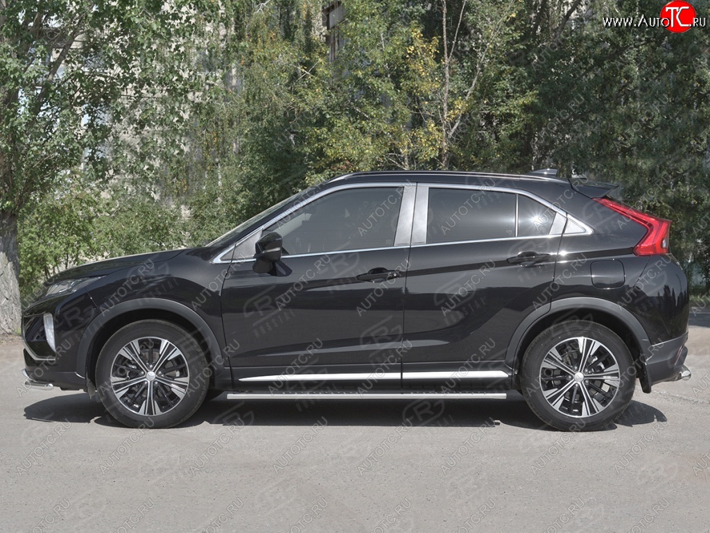 16 649 р. Пороги труба 75х42 овал с проступью Russtal Mitsubishi Eclipse Cross GK дорестайлинг (2017-2021)  с доставкой в г. Керчь