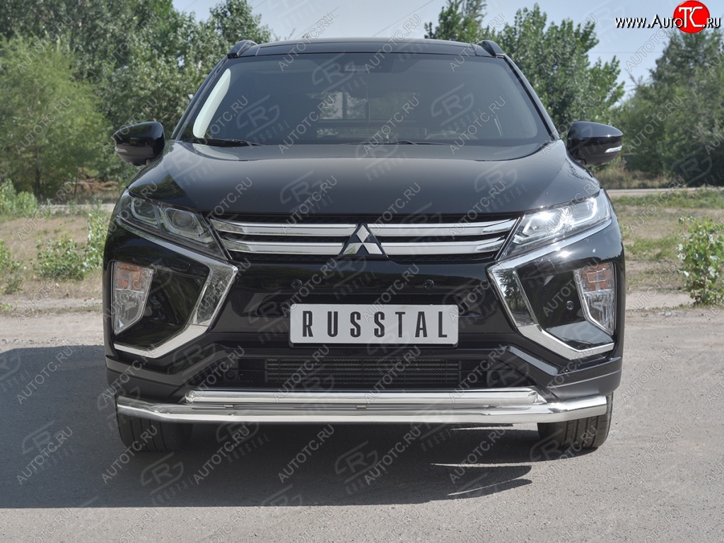 18 449 р. Защита переднего бампера (2 трубы Ø63 и 42 мм, нержавейка) SLITKOFF  Mitsubishi Eclipse Cross  GK (2017-2021) дорестайлинг  с доставкой в г. Керчь
