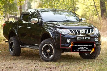 1 839 р. Накладки на фары (реснички) RA  Mitsubishi L200  5 KK,KL (2015-2019) дорестайлинг (Неокрашенные)  с доставкой в г. Керчь. Увеличить фотографию 2