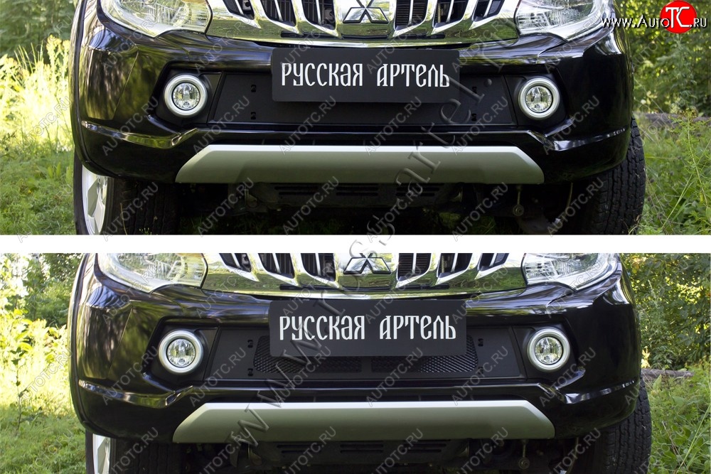 2 779 р. Зимняя заглушка решетки радиатора и переднего бампера RA Mitsubishi L200 5 KK,KL дорестайлинг (2015-2019) (Поверхность шагрень)  с доставкой в г. Керчь