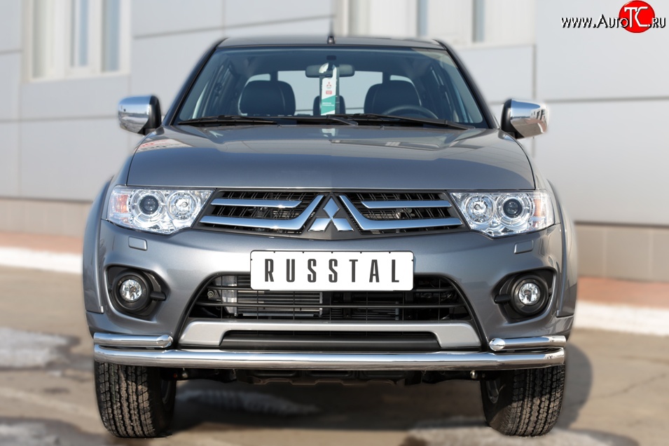 17 949 р. Защита переднего бампера (2 трубыØ63 и 42 мм, нержавейка) SLITKOFF  Mitsubishi L200  5 KK,KL (2015-2019) дорестайлинг  с доставкой в г. Керчь