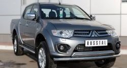 14 399 р. Защита переднего бампера (2 трубы Ø63 и 75х42 мм, нержавейка) Russtal Mitsubishi L200 5 KK,KL дорестайлинг (2015-2019)  с доставкой в г. Керчь. Увеличить фотографию 2