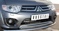 14 399 р. Защита переднего бампера (2 трубы Ø63 и 75х42 мм, нержавейка) Russtal Mitsubishi L200 5 KK,KL дорестайлинг (2015-2019)  с доставкой в г. Керчь. Увеличить фотографию 3
