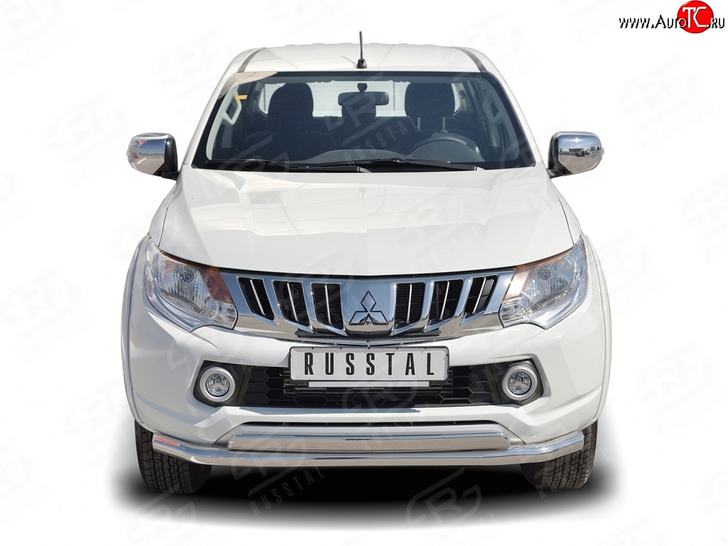 14 299 р. Защита переднего бампера (2 трубы Ø63 и 75х42 мм, нержавейка) Russtal Mitsubishi L200 5 KK,KL дорестайлинг (2015-2019)  с доставкой в г. Керчь