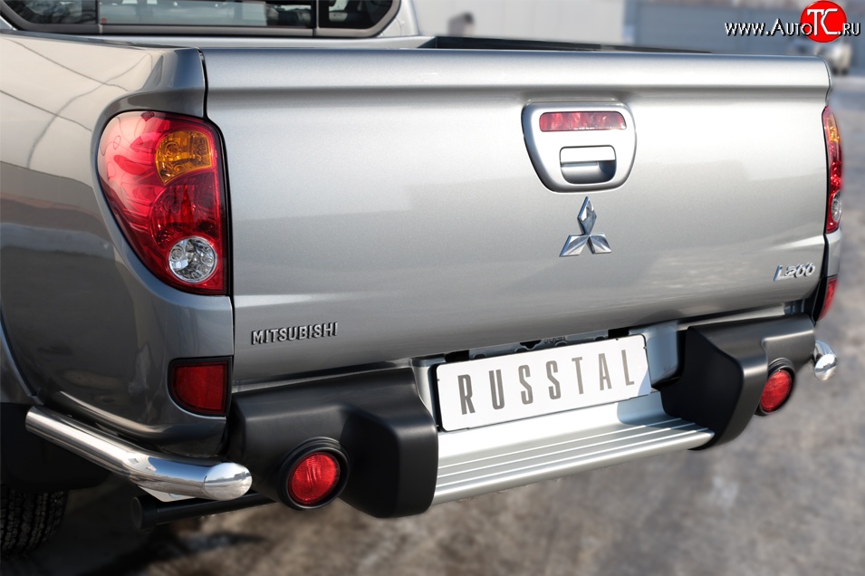 15 699 р. Защита заднего бампера (Ø63 мм уголки, нержавейка) SLITKOFF Mitsubishi L200 5 KK,KL дорестайлинг (2015-2019)  с доставкой в г. Керчь