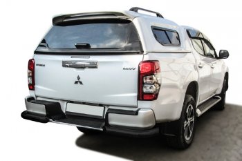 Защита заднего бампера Slitkoff (Ø 76 мм, уголки, с бампером) Mitsubishi L200  5 KK,KL (2018-2022) рестайлинг (Сталь с полимерным покрытием. Цвет: черный)