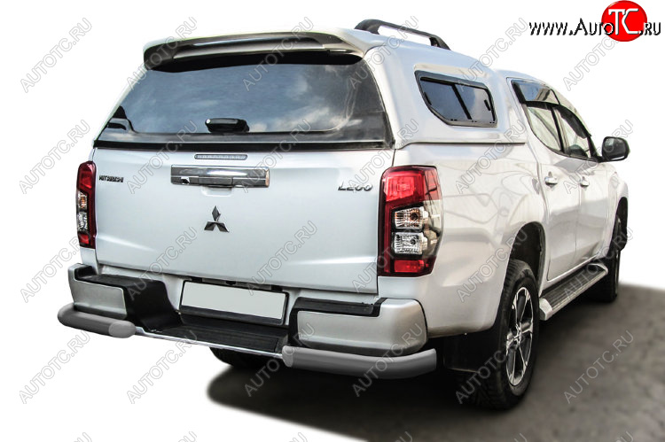 8 999 р. Защита заднего бампера Slitkoff (Ø 76 мм, уголки, с бампером)  Mitsubishi L200  5 KK,KL (2018-2022) рестайлинг (Сталь с полимерным покрытием. Цвет: серебристый)  с доставкой в г. Керчь