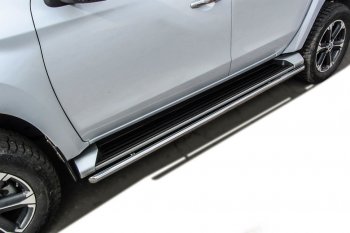 Защита порогов Slitkoff (Ø 42 мм) Mitsubishi L200  5 KK,KL (2015-2019) дорестайлинг (Нержавеющая сталь)