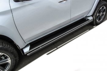 Защита порогов Slitkoff (Ø 42 мм) Mitsubishi L200  5 KK,KL (2015-2019) дорестайлинг (Сталь с полимерным покрытием. Цвет: серебристый)
