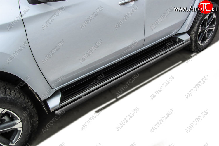9 899 р. Защита порогов Slitkoff (Ø 42 мм)  Mitsubishi L200  5 KK,KL (2015-2019) дорестайлинг (Сталь с полимерным покрытием. Цвет: серебристый)  с доставкой в г. Керчь