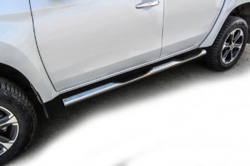 Защита порогов Slitkoff (Ø 76 мм, с проступями) Mitsubishi L200  5 KK,KL (2015-2022) дорестайлинг, рестайлинг (Нержавеющая сталь)