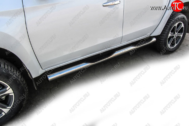 22 799 р. Защита порогов Slitkoff (Ø 76 мм, с проступями)  Mitsubishi L200  5 KK,KL (2015-2022) дорестайлинг, рестайлинг (Нержавеющая сталь)  с доставкой в г. Керчь