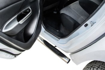 22 799 р. Защита порогов Slitkoff (Ø 76 мм, с проступями)  Mitsubishi L200  5 KK,KL (2015-2022) дорестайлинг, рестайлинг (Нержавеющая сталь)  с доставкой в г. Керчь. Увеличить фотографию 3