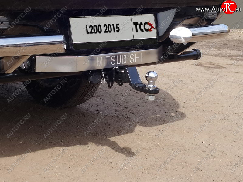 22 349 р. Фаркоп (тягово-сцепное устройство) TCC (надпись Mitsubishi, без заднего бампера)  Mitsubishi L200  5 KK,KL (2015-2022) дорестайлинг, рестайлинг (Оцинкованный, шар E - нержавейка)  с доставкой в г. Керчь