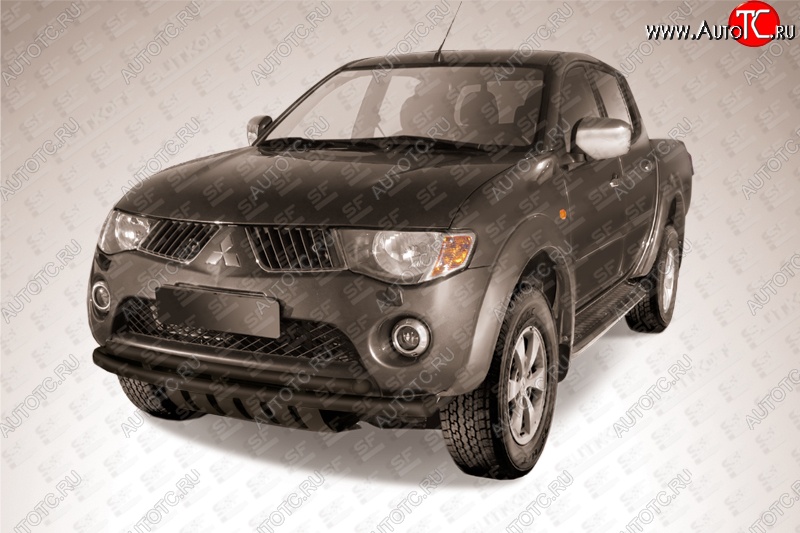 10 299 р. Защита переднего бампера d57+d57 двойная  Mitsubishi L200  4 (2006-2014)  дорестайлинг (Цвет: серебристый)  с доставкой в г. Керчь