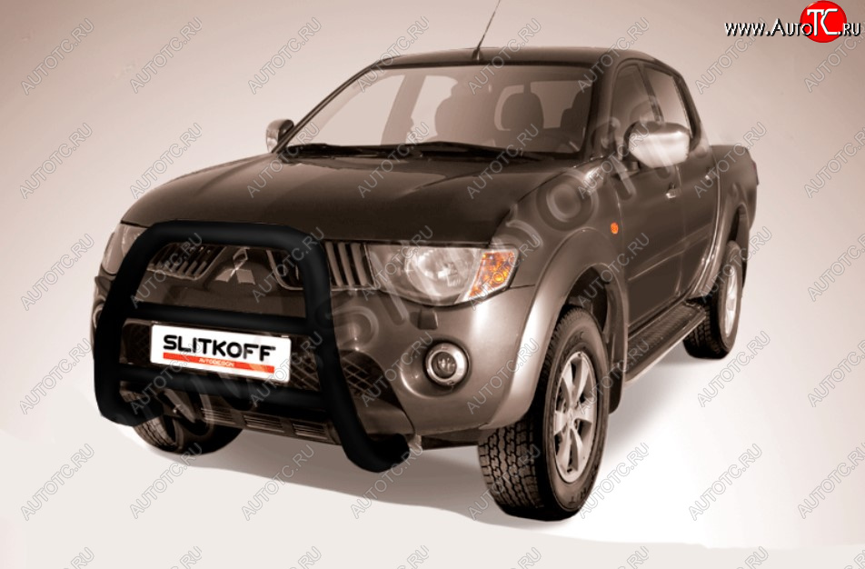 27 449 р. Защита переднего бампера Slitkoff (Ø76 мм, кенгурятник)  Mitsubishi L200  4 (2006-2014)  дорестайлинг (Цвет: черный)  с доставкой в г. Керчь