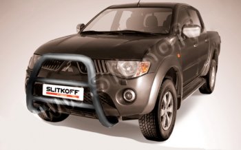 Защита переднего бампера Slitkoff (Ø76 мм, кенгурятник) Mitsubishi L200  4 (2006-2014)  дорестайлинг (Цвет: серебристый)