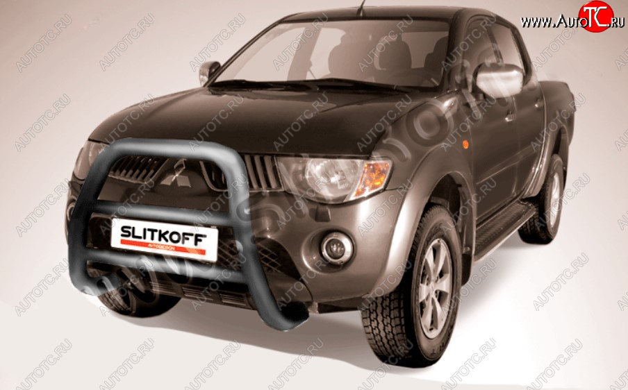 27 449 р. Защита переднего бампера Slitkoff (Ø76 мм, кенгурятник)  Mitsubishi L200  4 (2006-2014)  дорестайлинг (Цвет: серебристый)  с доставкой в г. Керчь