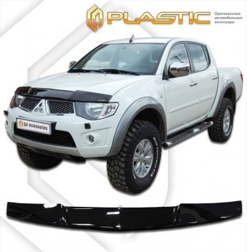 1 999 р. Дефлектор капота CA-Plastic Mitsubishi L200 4  дорестайлинг (2006-2014) (серия Classic черный)  с доставкой в г. Керчь. Увеличить фотографию 2