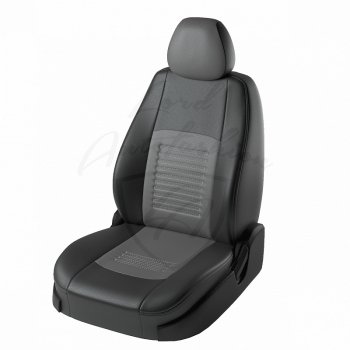 Чехлы для сидений (KA/KB-T) Lord Autofashion Турин (экокожа) Mitsubishi L200 4  дорестайлинг (2006-2014) (Черный, вставка серая)