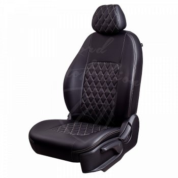 Чехлы для сидений Lord Autofashion Турин Ромб (экокожа) Mitsubishi L200 4  дорестайлинг (2006-2014) (Черный, вставка черная, строчка бежевая)