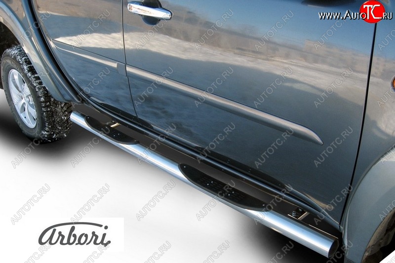 15 020 р. Защита штатных порогов TRITON Arbori (с проступью, нержавейка, d76 mm). Mitsubishi L200 4  дорестайлинг (2006-2014)  с доставкой в г. Керчь