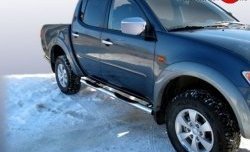 Защита порогов из трубы d76 мм с пластиковыми вставками для ног Slitkoff Mitsubishi L200 ( 4,  5 KK,KL) (2006-2022)  дорестайлинг, рестайлинг