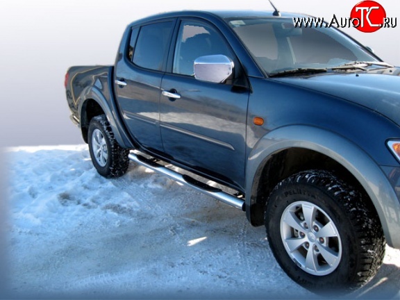 17 699 р. Защита порогов из трубы d76 мм с пластиковыми вставками для ног Slitkoff Mitsubishi L200 5 KK,KL рестайлинг (2018-2022) (Нержавейка, Полированная)  с доставкой в г. Керчь