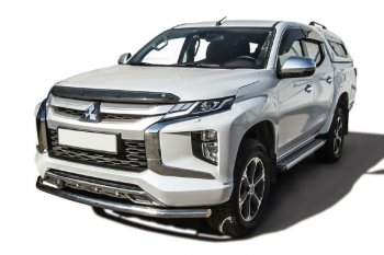 Защита переднего бампера Slitkoff (Ø 57 мм). Mitsubishi L200  5 KK,KL (2018-2022) рестайлинг (Нержавеющая сталь)