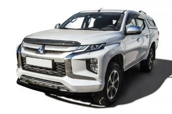 Защита переднего бампера Slitkoff (Ø 57+Ø 42, двойная) Mitsubishi L200  5 KK,KL (2018-2022) рестайлинг (Сталь с полимерным покрытием. Цвет: черный)