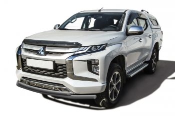 Защита переднего бампера Slitkoff (Ø 57+Ø 42, двойная) Mitsubishi L200  5 KK,KL (2018-2022) рестайлинг (Сталь с полимерным покрытием. Цвет: серебристый)
