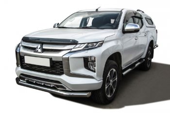 Защита переднего бампера Slitkoff (Ø 76 мм) Mitsubishi L200  5 KK,KL (2018-2022) рестайлинг (Нержавеющая сталь)