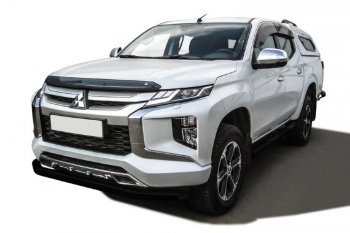 Защита переднего бампера Slitkoff (Ø 76 мм) Mitsubishi L200  5 KK,KL (2018-2022) рестайлинг (Сталь с полимерным покрытием. Цвет: черный)