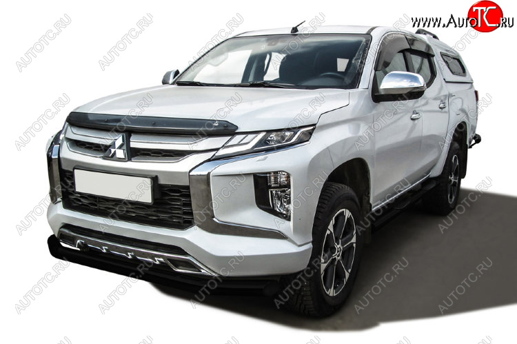 11 999 р. Защита переднего бампера Slitkoff (Ø 76 мм) Mitsubishi L200 5 KK,KL рестайлинг (2018-2022) (Сталь с полимерным покрытием. Цвет: черный)  с доставкой в г. Керчь