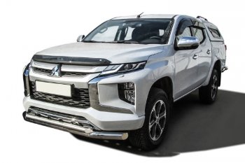 Защита переднего бампера Slitkoff (Ø 76+Ø 57, двойная) Mitsubishi L200  5 KK,KL (2018-2022) рестайлинг (Нержавеющая сталь)